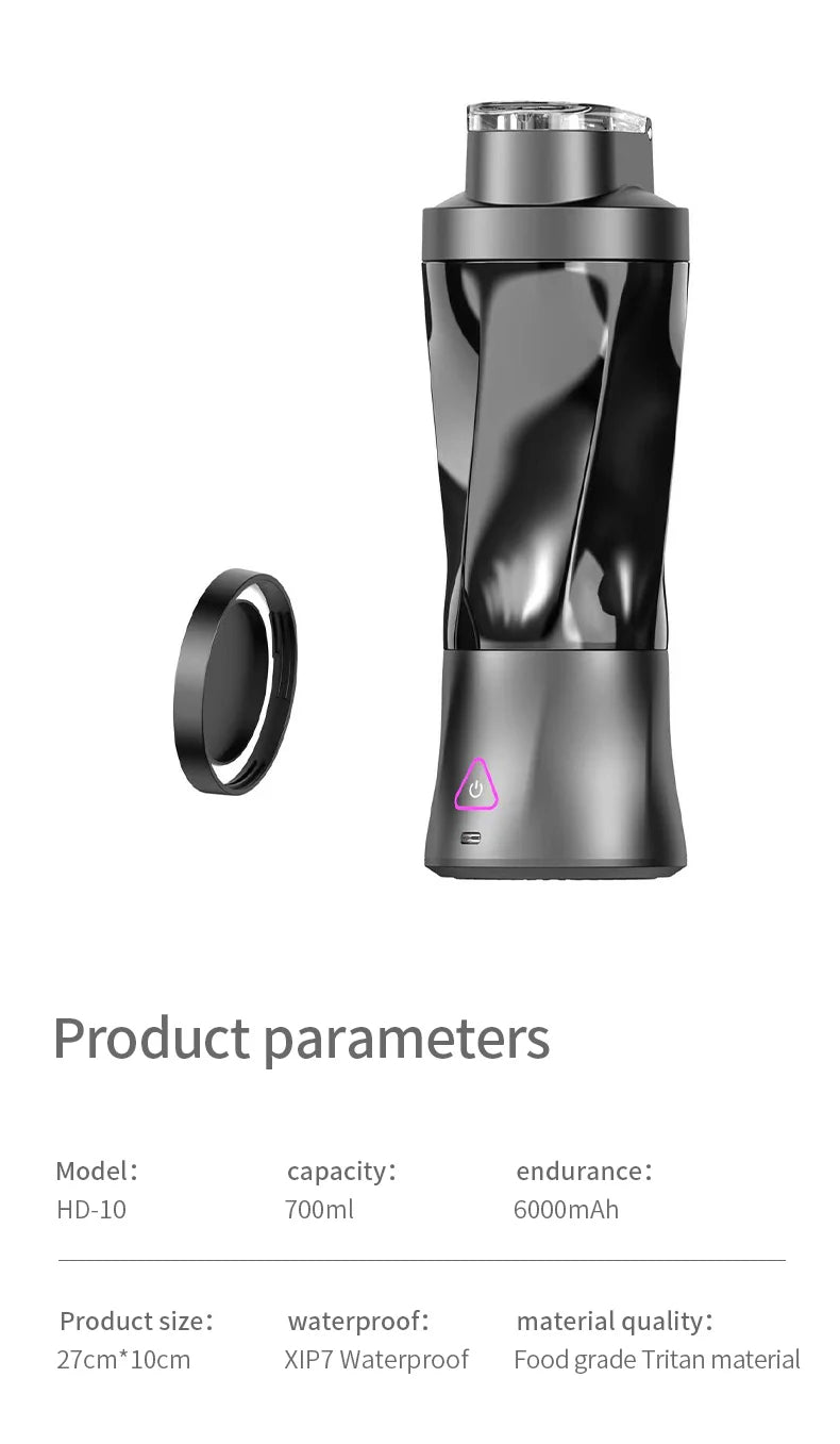 portable blender Black water bottle with cap on a white background