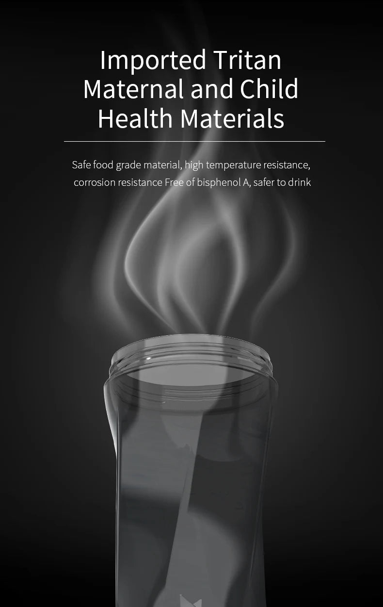 Clear container with steam on a black background and text about maternal and child health materials.

